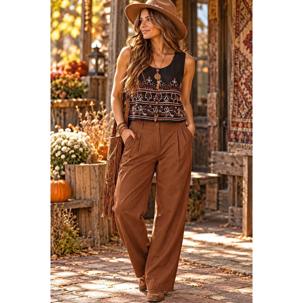 Vintage 90s Folk Embroidered Vest & High-Waisted Trouser Set | Size S / 5-6